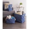 imageDII Polyester Container with Handles Herringbone Storage Bin Small Off WhiteNautical Blue