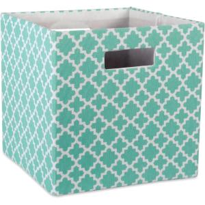 imageDII Hard Sided Collapsible Fabric Storage Container for Nursery Offices ampamp Home Organization 11x11x11  Lattice GrayAqua