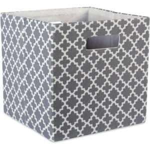 imageDII Hard Sided Collapsible Fabric Storage Container for Nursery Offices ampamp Home Organization 11x11x11  Lattice GrayGray