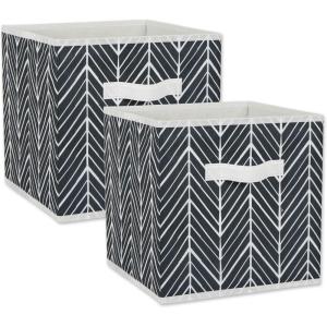 imageDII Non Woven Storage Collection Polyester Herringbone Bin Small Set of 2 Mauve 2 PieceBlack