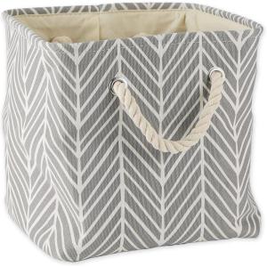 imageDII Polyester Container with Handles Herringbone Storage Bin Small Off WhiteGray