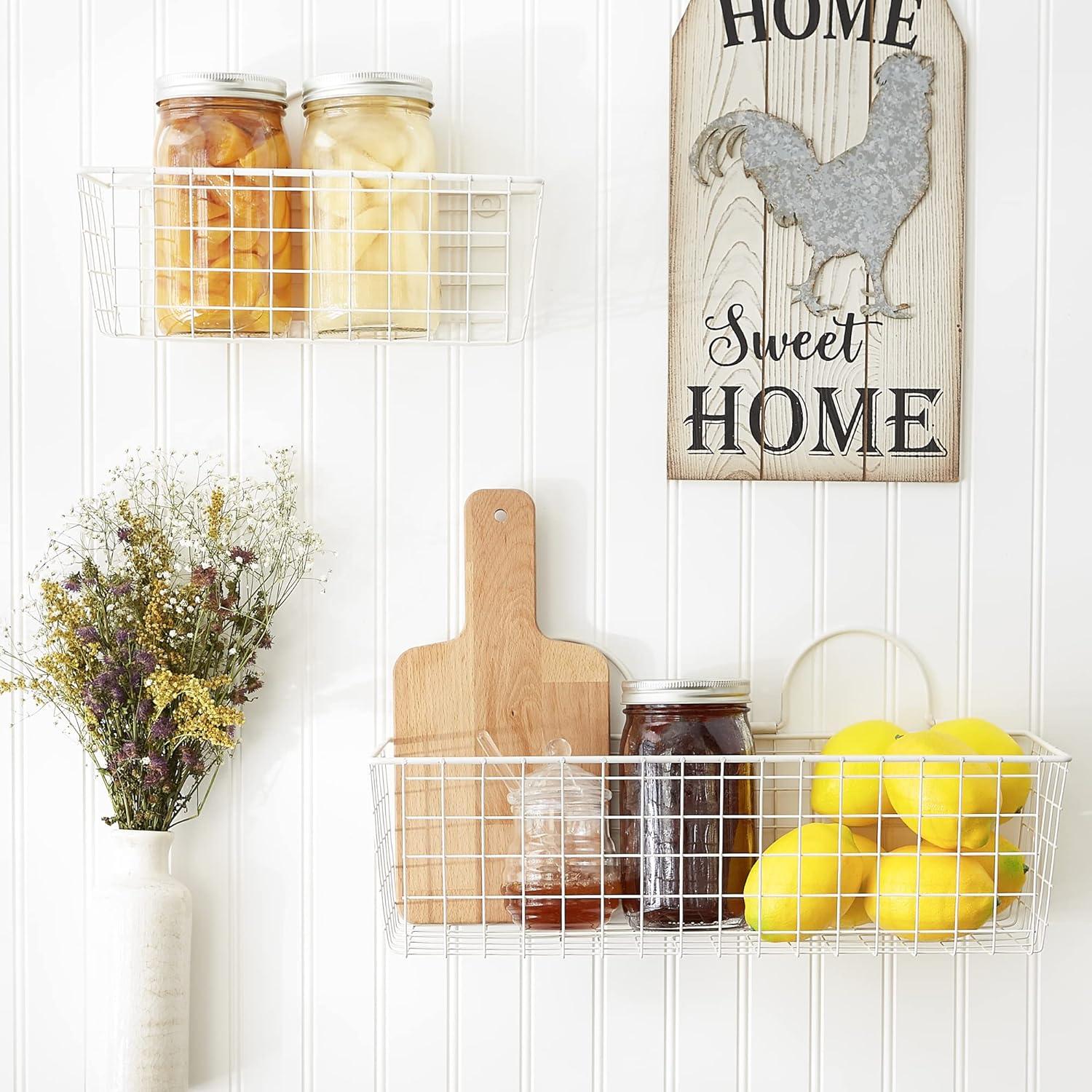 imageDII Farmhouse Vintage Dcor Wire Wall Basket Medium Bronze 2 PieceAntique White