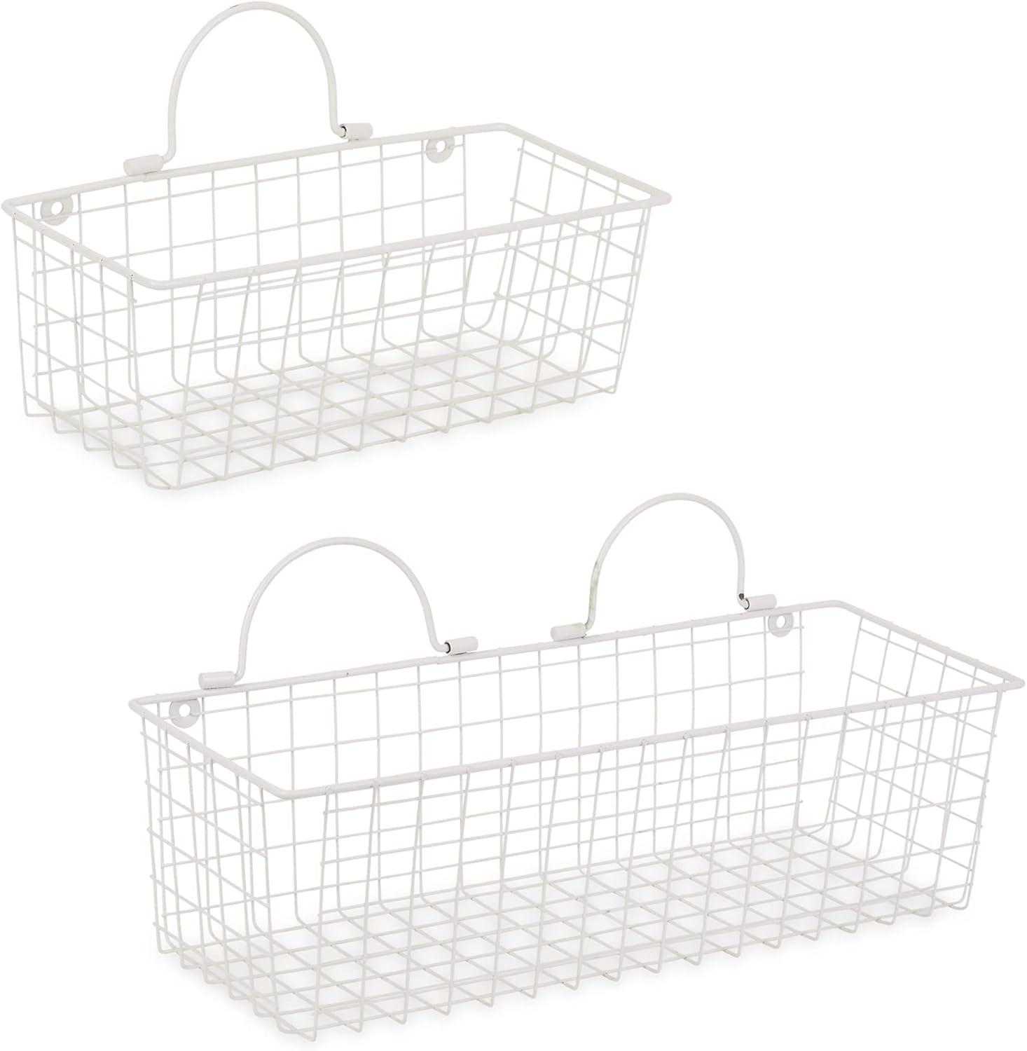 imageDII Farmhouse Vintage Dcor Wire Wall Basket Medium Bronze 2 PieceAntique White