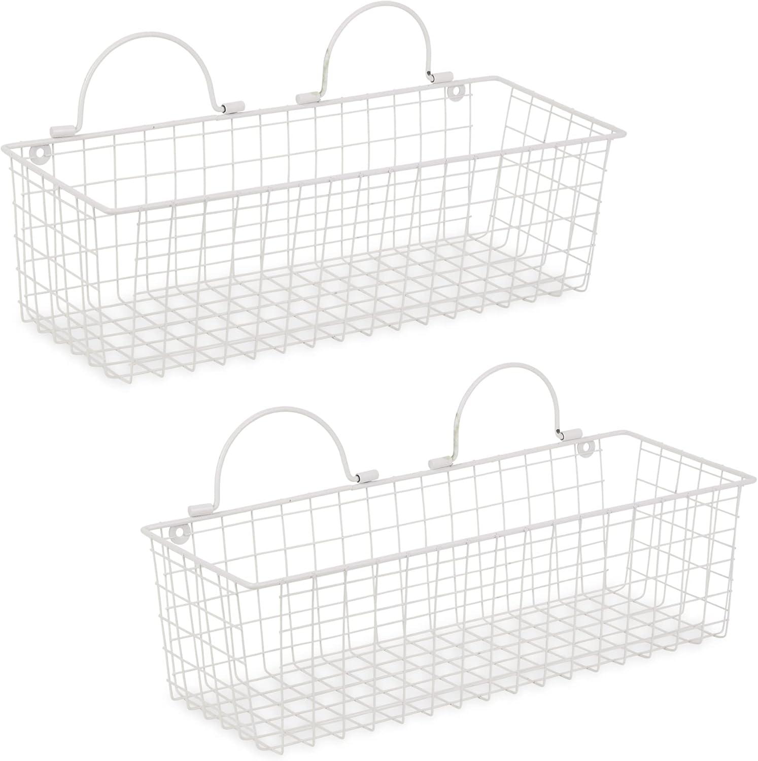 imageDII Farmhouse Vintage Dcor Wire Wall Basket Medium Bronze 2 PieceAntique White