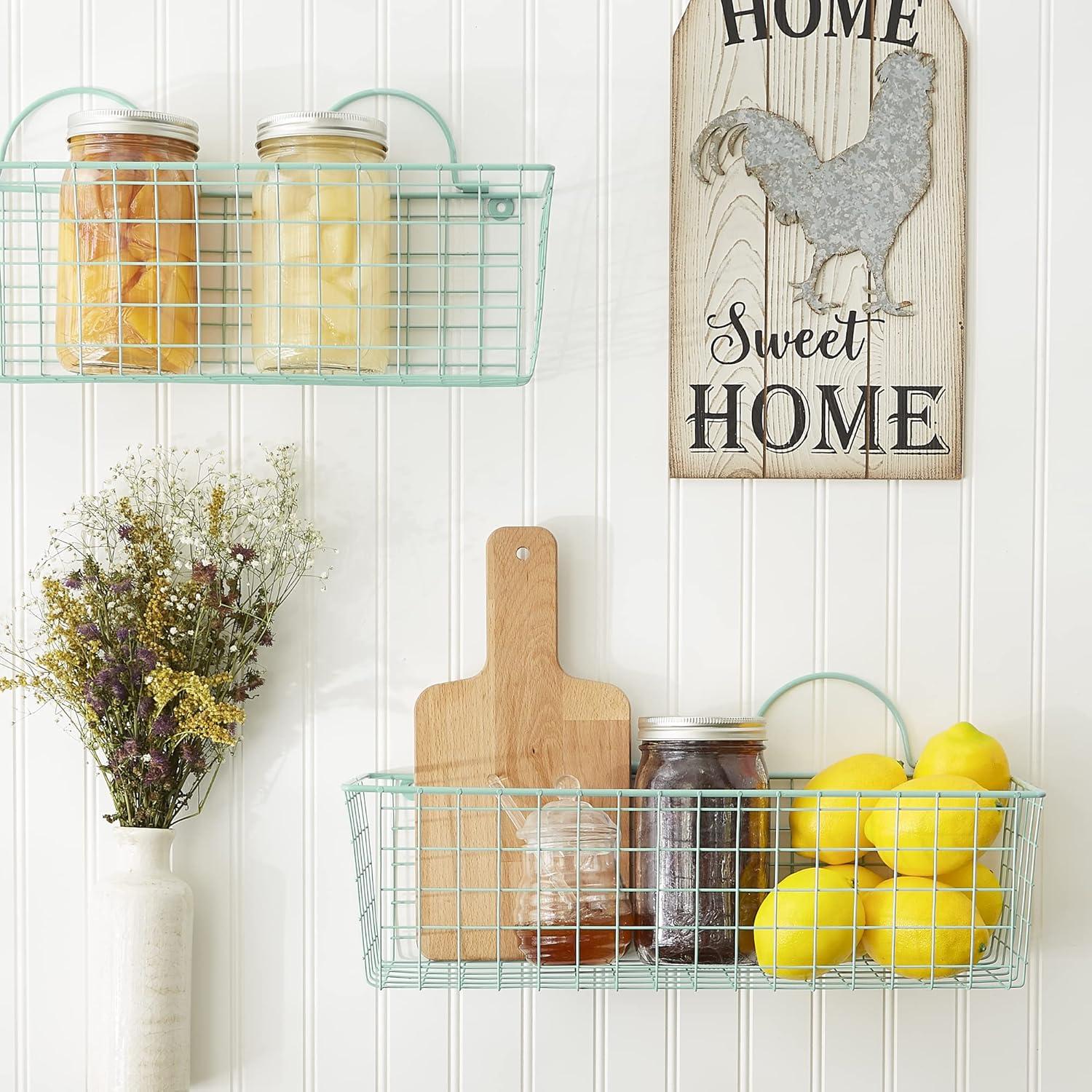 imageDII Farmhouse Vintage Dcor Wire Wall Basket Medium Bronze 2 PieceAqua