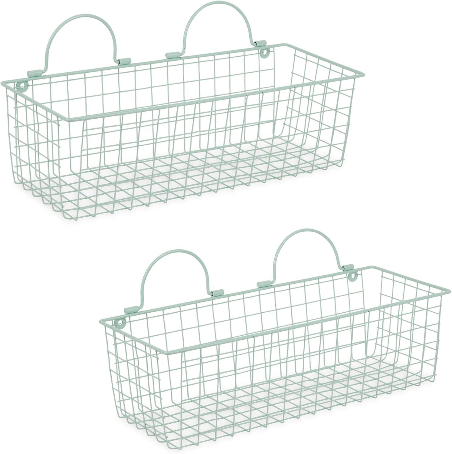 imageDII Farmhouse Vintage Dcor Wire Wall Basket Medium Bronze 2 PieceAqua