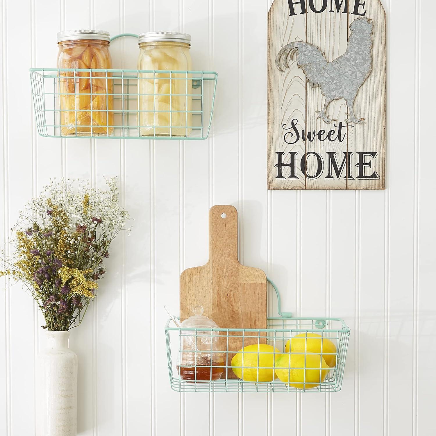 imageDII Farmhouse Vintage Dcor Wire Wall Basket Medium Bronze 2 PieceAqua