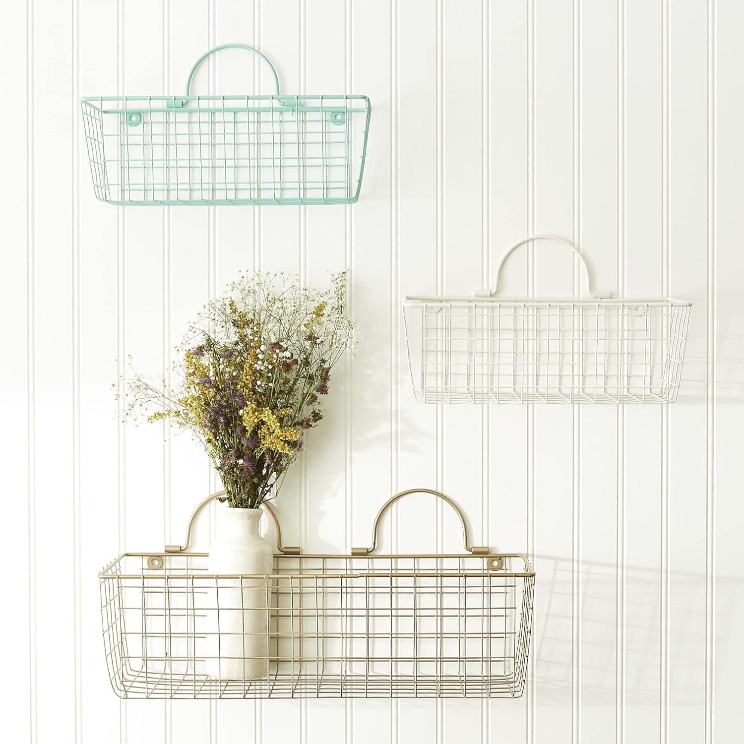 imageDII Farmhouse Vintage Dcor Wire Wall Basket Medium Bronze 2 PieceAqua