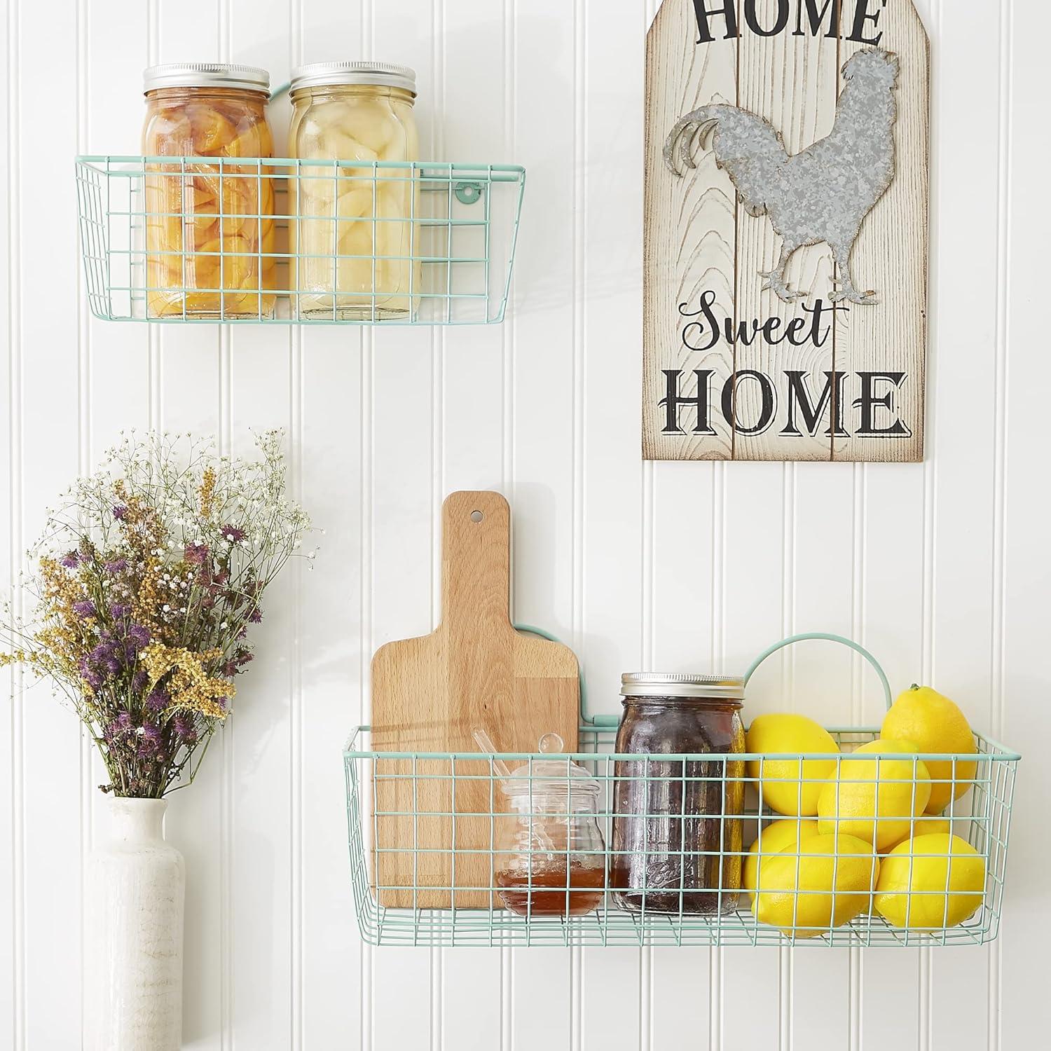 imageDII Farmhouse Vintage Dcor Wire Wall Basket Medium Bronze 2 PieceAqua