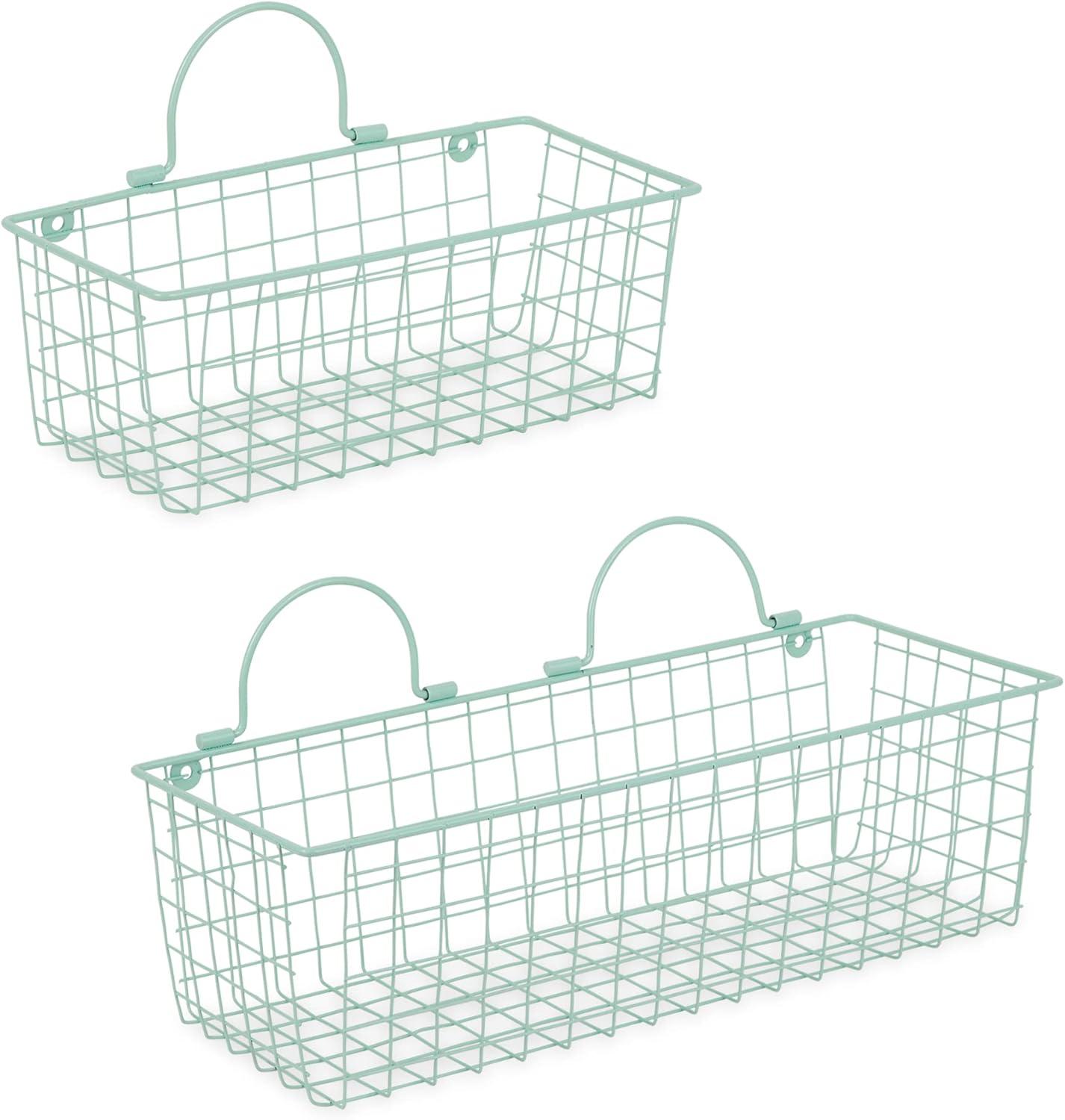 imageDII Farmhouse Vintage Dcor Wire Wall Basket Medium Bronze 2 PieceAqua