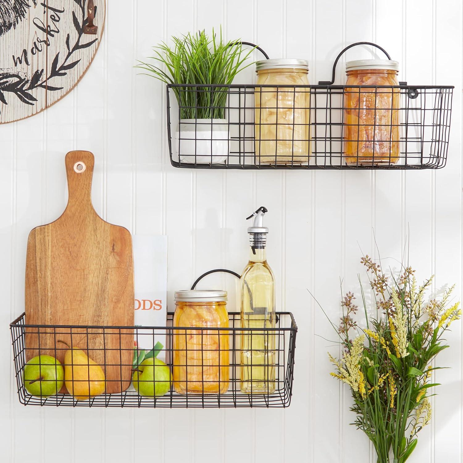 imageDII Farmhouse Vintage Dcor Wire Wall Basket Medium Bronze 2 PieceBlack