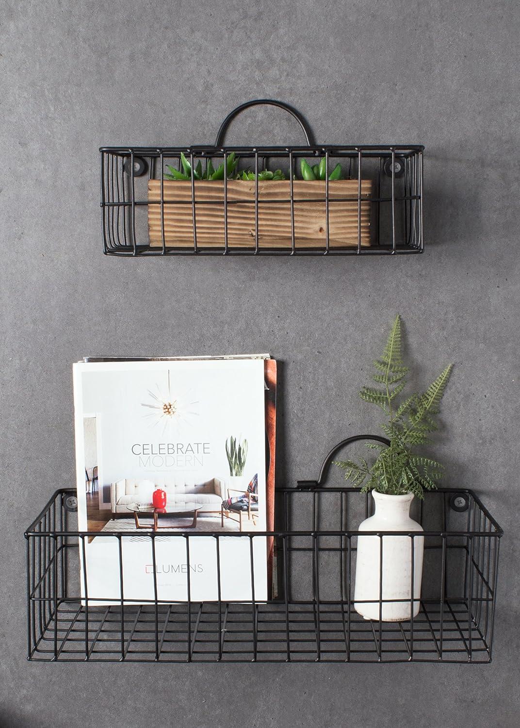 imageDII Farmhouse Vintage Dcor Wire Wall Basket Medium Bronze 2 PieceBlack