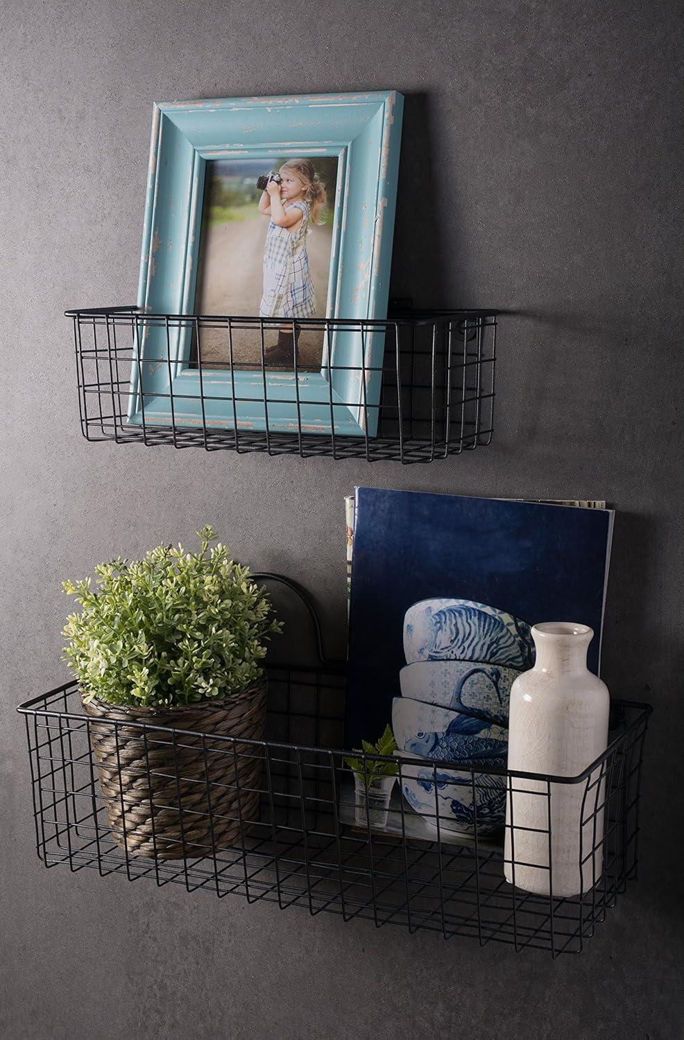 imageDII Farmhouse Vintage Dcor Wire Wall Basket Medium Bronze 2 PieceBronze