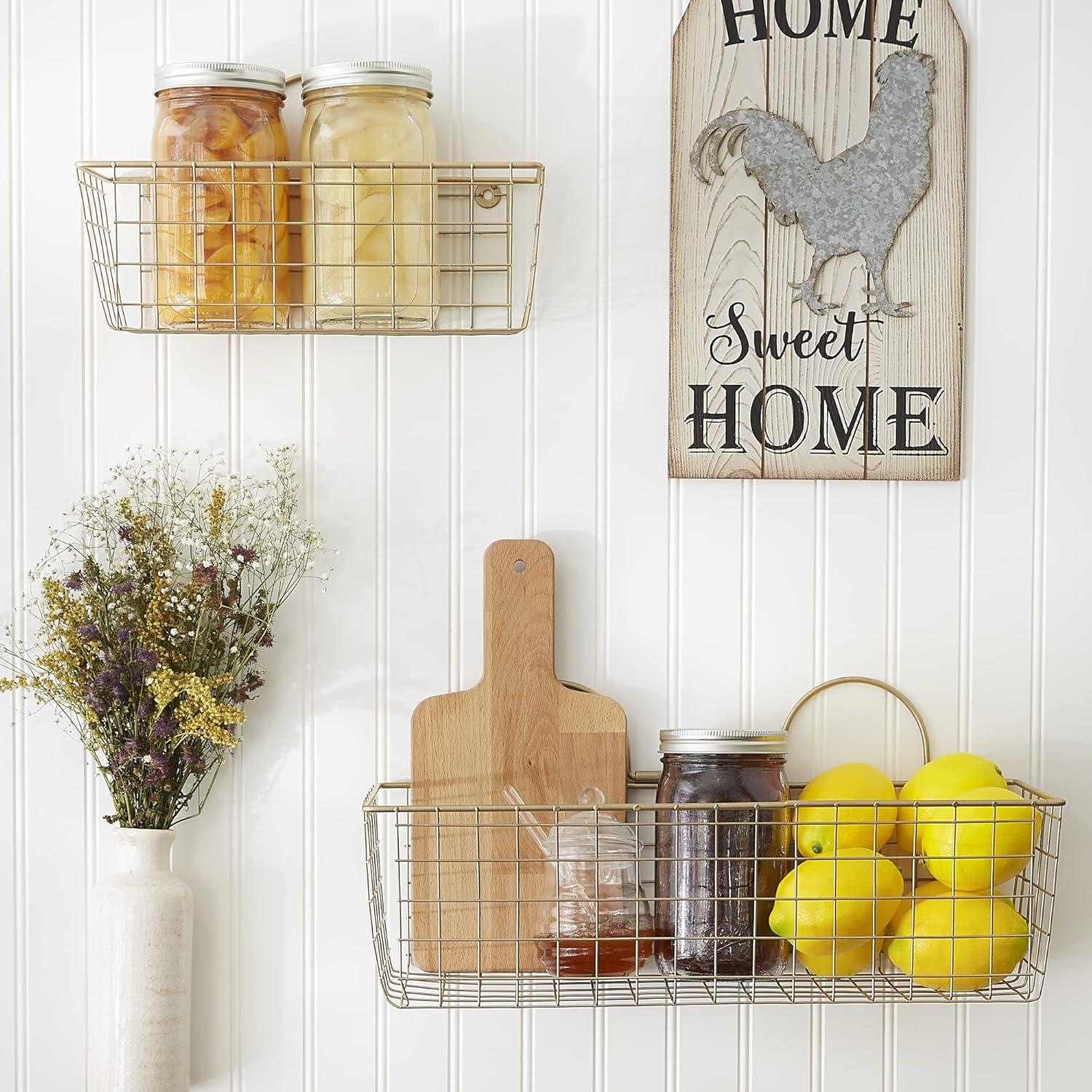 imageDII Farmhouse Vintage Dcor Wire Wall Basket Medium Bronze 2 PieceGold