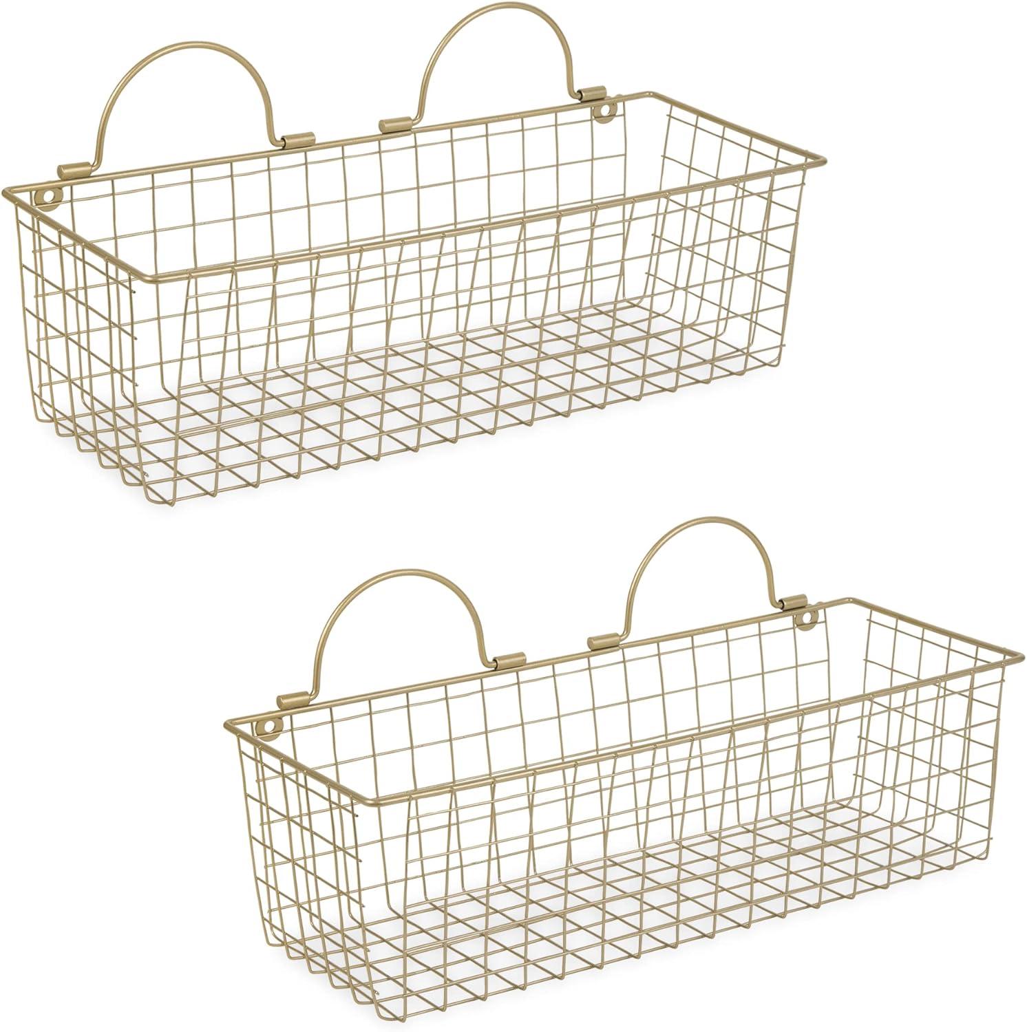 imageDII Farmhouse Vintage Dcor Wire Wall Basket Medium Bronze 2 PieceGold