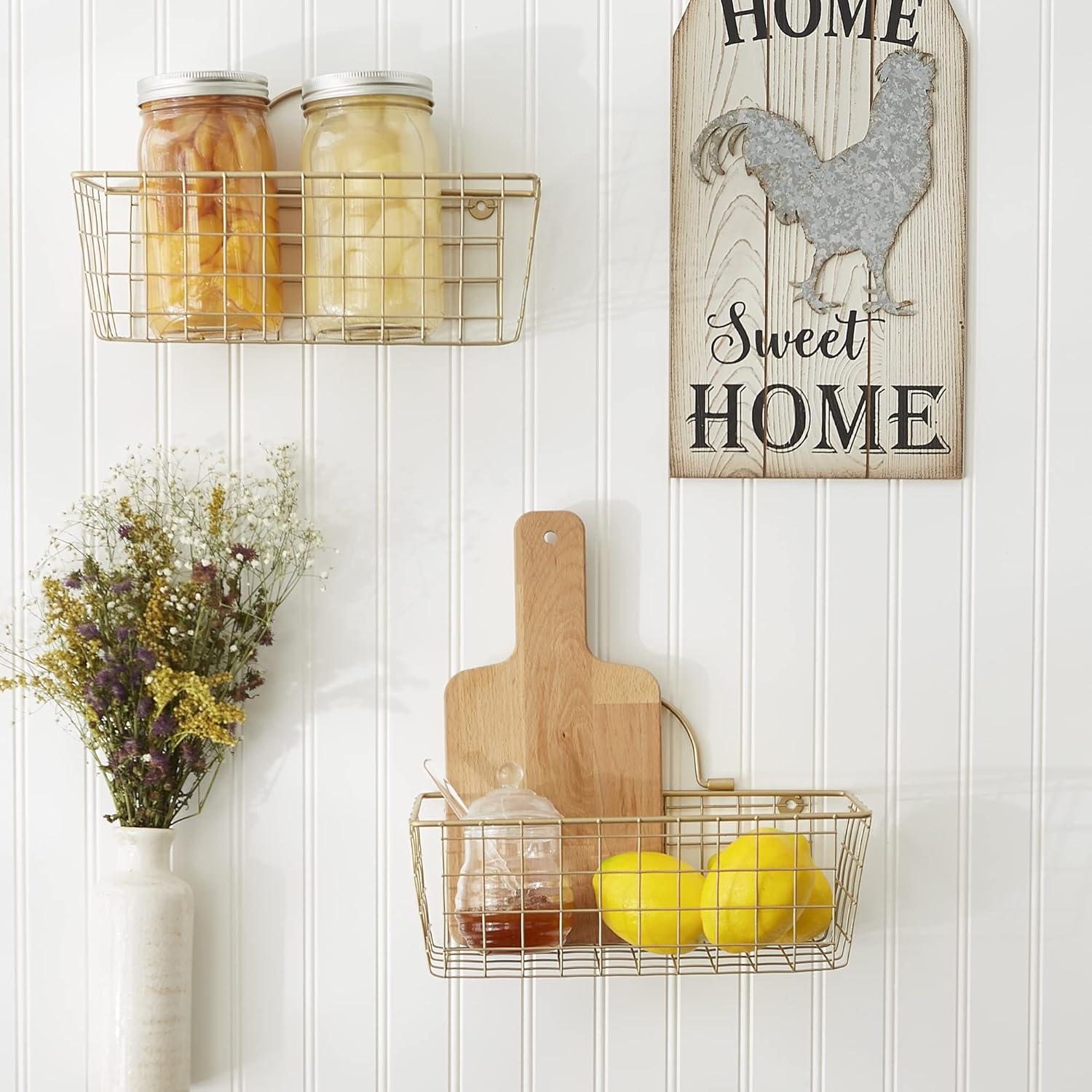 imageDII Farmhouse Vintage Dcor Wire Wall Basket Medium Bronze 2 PieceGold