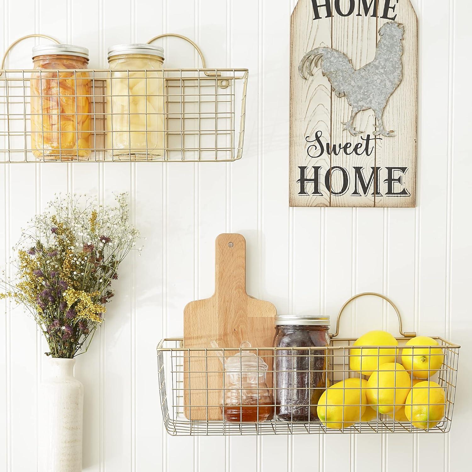 imageDII Farmhouse Vintage Dcor Wire Wall Basket Medium Bronze 2 PieceGold