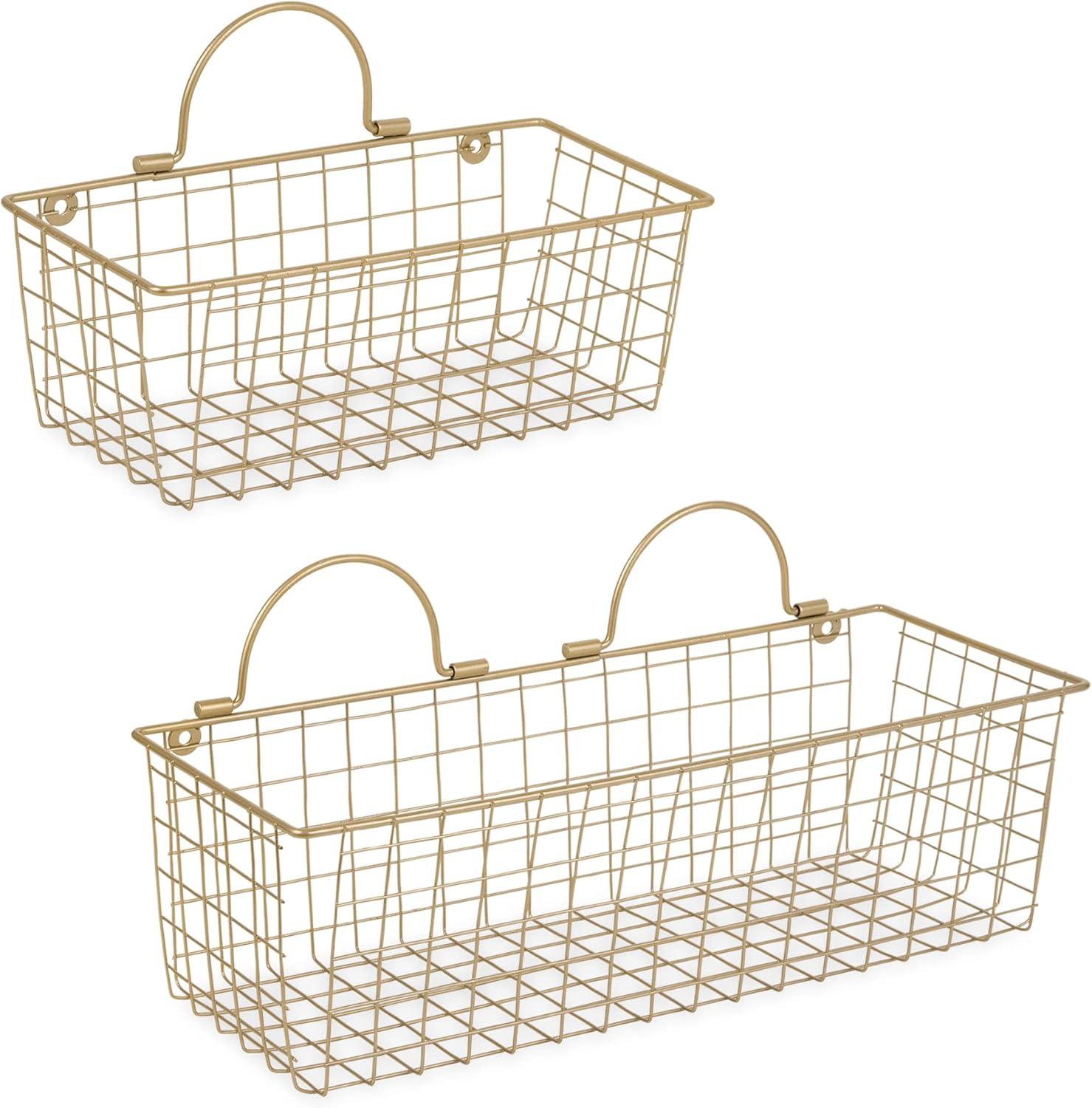 imageDII Farmhouse Vintage Dcor Wire Wall Basket Medium Bronze 2 PieceGold