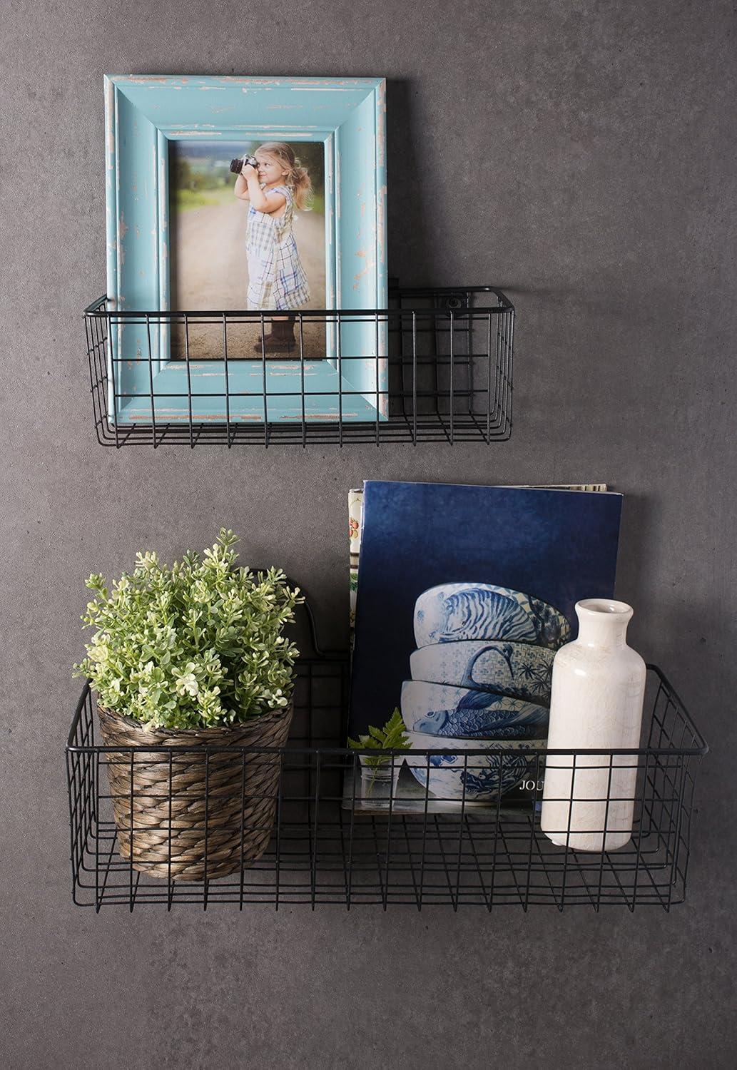 imageDII Farmhouse Vintage Dcor Wire Wall Basket Medium Bronze 2 PieceGray