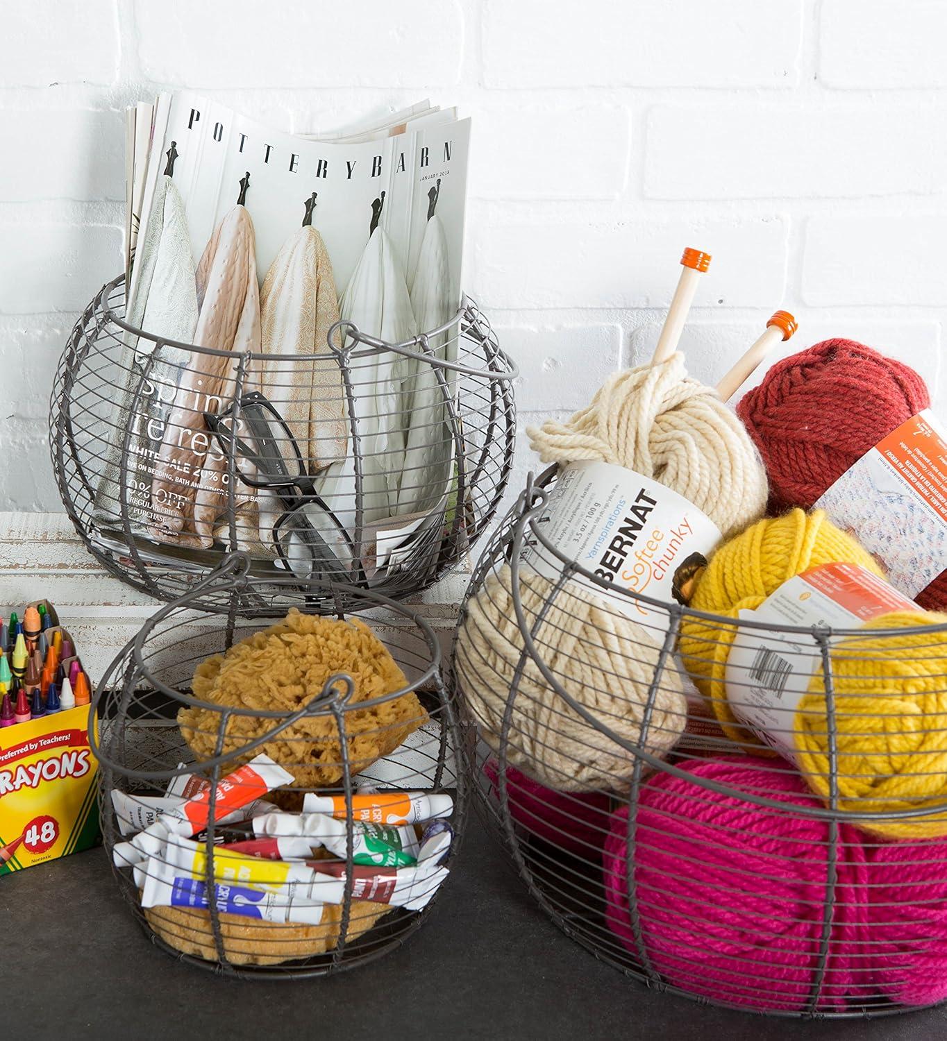 imageDII Vintage Wire Storage Baskets Egg Basket Set Rustic 3 PieceAssorted Egg Baskets