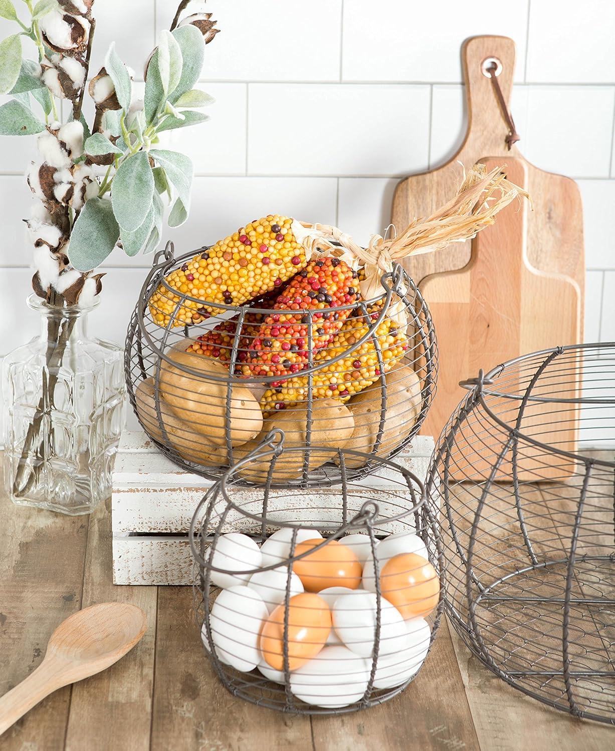 imageDII Vintage Wire Storage Baskets Egg Basket Set Rustic 3 PieceAssorted Egg Baskets