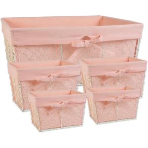 imageDII Farmhouse Chicken Wire Storage Baskets with Liner Set of 5 Vintage Black Check Assorted SizesAntique Blush