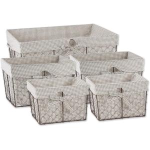 imageDII Farmhouse Chicken Wire Storage Baskets with Liner Set of 5 Vintage Black Check Assorted SizesRustic Stone Gingham Check