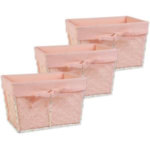 imageDII Farmhouse Chicken Wire Storage Baskets with Liner Small Rustic Black ampamp White Ticking Stripe 9x7x6quot 3 PieceAntique Blush