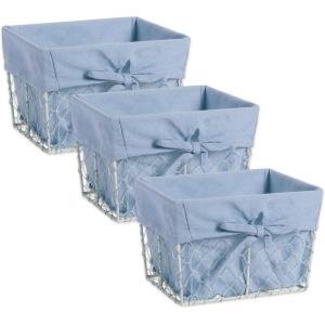 imageDII Farmhouse Chicken Wire Storage Baskets with Liner Small Rustic Black ampamp White Ticking Stripe 9x7x6quot 3 PieceAntique Denim