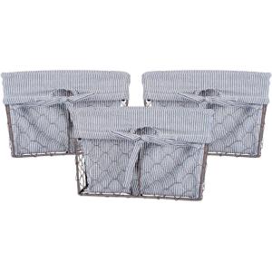 imageDII Farmhouse Chicken Wire Storage Baskets with Liner Small Rustic Black ampamp White Ticking Stripe 9x7x6quot 3 PieceRustic Black  White Ticking Stripe