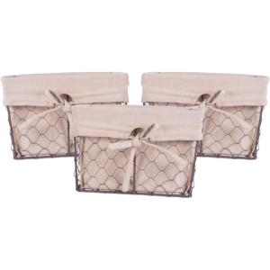 imageDII Farmhouse Chicken Wire Storage Baskets with Liner Small Rustic Black ampamp White Ticking Stripe 9x7x6quot 3 PieceRustic Natural