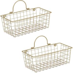 imageDII Farmhouse Vintage Dcor Wire Wall Basket Medium Bronze 2 PieceGold