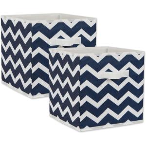 imageDII Non Woven Polyester Storage Bin Chevron Gray Small Set of 2Nautical Blue