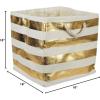 imageDII Durable Woven Striped Storage Bin Collapsible with Soft Rope Handles Reinforced with Metal Grommets Medium 15x10x12 PinkGold