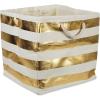 imageDII Durable Woven Striped Storage Bin Collapsible with Soft Rope Handles Reinforced with Metal Grommets Medium 15x10x12 PinkGold