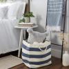imageDII Durable Woven Striped Storage Bin Collapsible with Soft Rope Handles Reinforced with Metal Grommets Medium 15x10x12 PinkNautical Blue