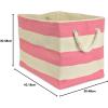 imageDII Durable Woven Striped Storage Bin Collapsible with Soft Rope Handles Reinforced with Metal Grommets Medium 15x10x12 PinkPink