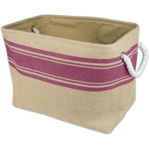 imageDII Burlap Collapsible Storage Bin with Cotton Handles Medium Rectangle 16x10x12 Wine BorderWine Border