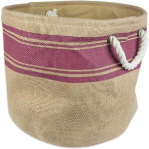 imageDII Burlap Collapsible Storage Bin with Cotton Handles Small Round 12x9 Wine Border