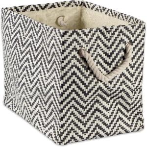 imageDII Chevron Woven Paper Storage Organizer Bin Laundry Hamper Organize Clothing Toys Pet Supplies Accessories Kids ampamp Baby Nursery Basket Medium Rectangle StoneBlack
