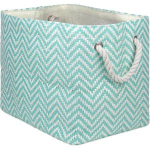 imageDII Chevron Woven Paper Storage Organizer Bin Laundry Hamper Organize Clothing Toys Pet Supplies Accessories Kids ampamp Baby Nursery Basket Medium Rectangle StoneAqua