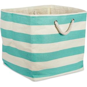 imageDII Durable Woven Striped Storage Bin Collapsible with Soft Rope Handles Reinforced with Metal Grommets Medium 15x10x12 PinkAqua