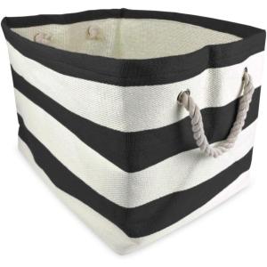imageDII Durable Woven Striped Storage Bin Collapsible with Soft Rope Handles Reinforced with Metal Grommets Medium 15x10x12 PinkBlack