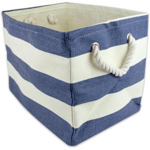 imageDII Durable Woven Striped Storage Bin Collapsible with Soft Rope Handles Reinforced with Metal Grommets Medium 15x10x12 PinkNautical Blue