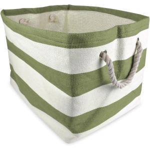 imageDII Durable Woven Striped Storage Bin Collapsible with Soft Rope Handles Reinforced with Metal Grommets Medium 15x10x12 PinkOlive Green