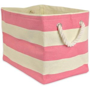 imageDII Durable Woven Striped Storage Bin Collapsible with Soft Rope Handles Reinforced with Metal Grommets Medium 15x10x12 PinkPink