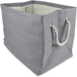 imageDII Durable Woven Striped Storage Bin Collapsible with Soft Rope Handles Reinforced with Metal Grommets Medium 15x10x12 PinkSolid Gray