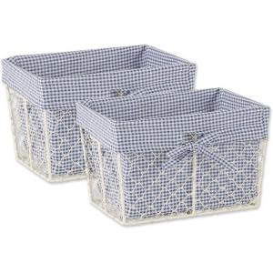 imageDII Farmhouse Chicken Wire Storage Baskets with Liner Medium Antique Black ampamp White Gingham Check 11x788x7quot 2 PieceAntique French Blue Gingham Check
