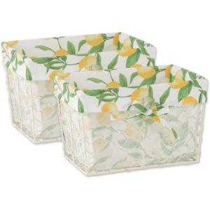 imageDII Farmhouse Chicken Wire Storage Baskets with Liner Medium Antique Black ampamp White Gingham Check 11x788x7quot 2 PieceAntique Lemon Print