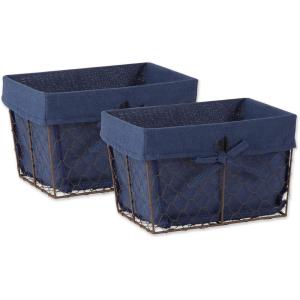 imageDII Farmhouse Chicken Wire Storage Baskets with Liner Medium Antique Black ampamp White Gingham Check 11x788x7quot 2 PieceRustic French Blue